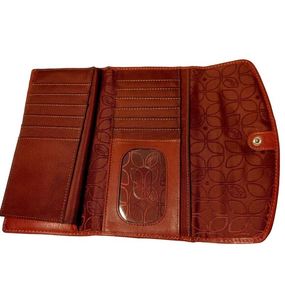 Fossil Genuine Leather Wallet Red Tri Fold 12 Card Slots Checkbook Flawed READ - Picture 11 of 16